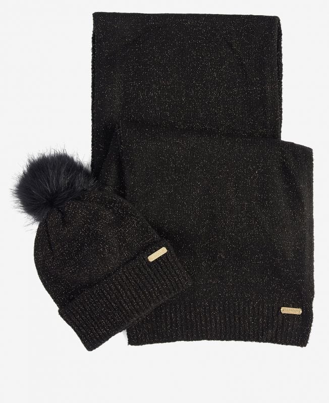 conjunto de presente com gorro e cachecol brilhantes