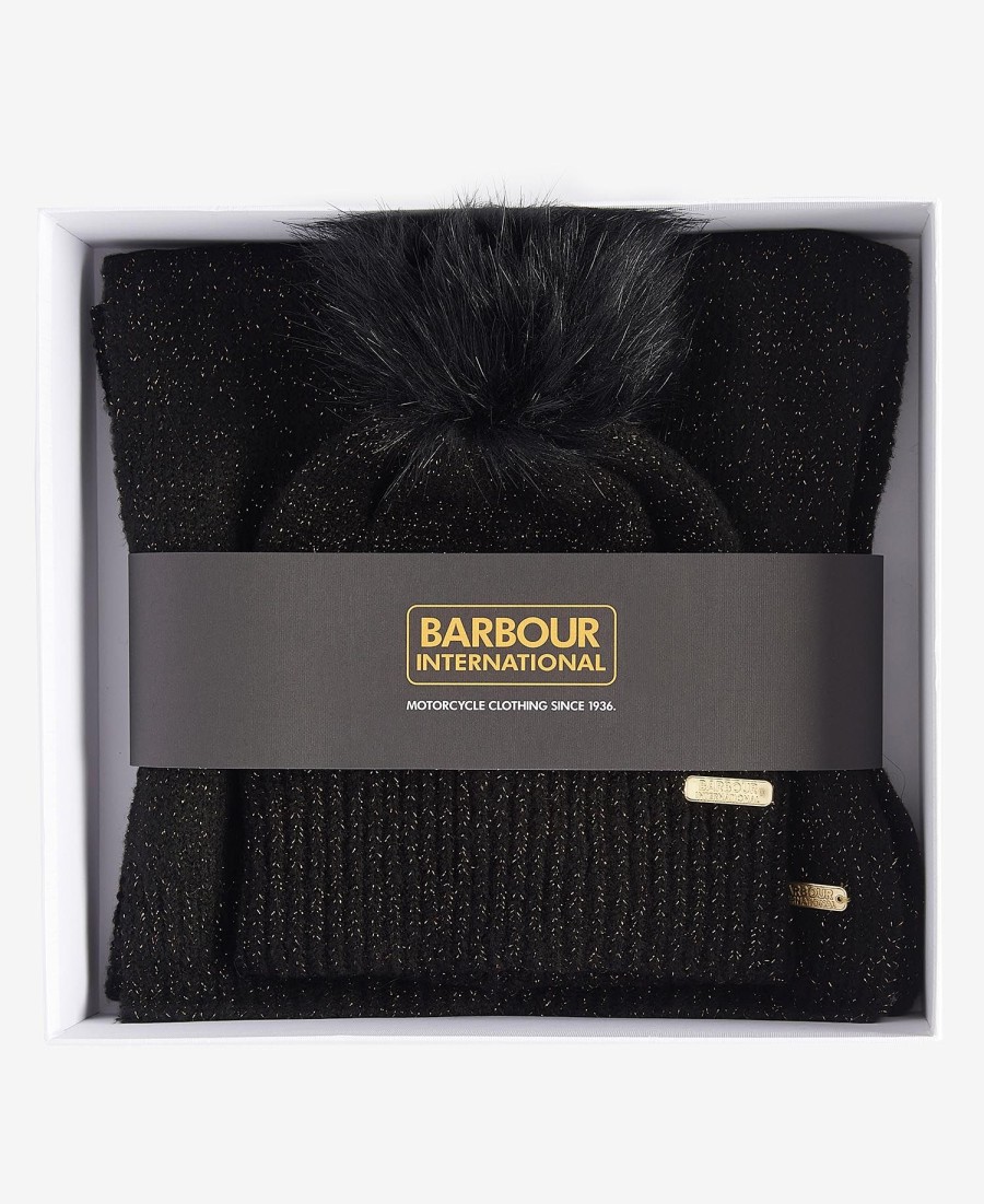 conjunto de presente com gorro e cachecol brilhantes