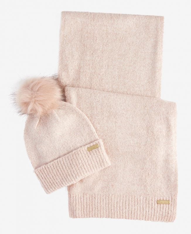 conjunto de presente com gorro e cachecol brilhantes