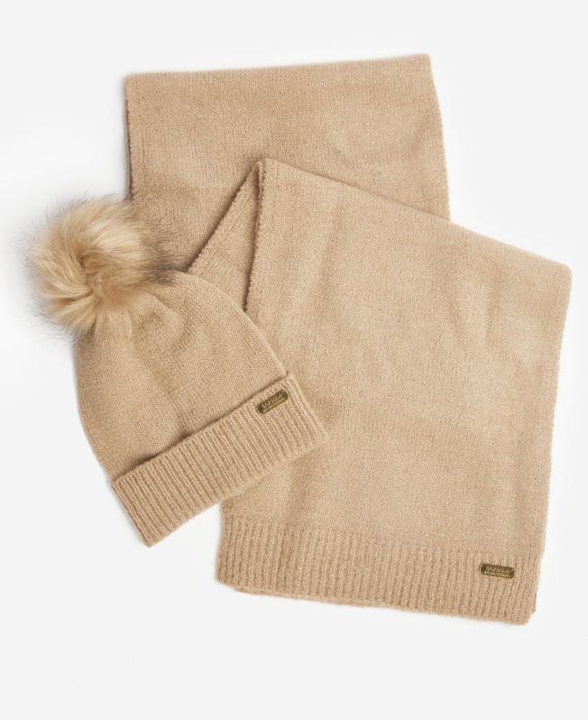 conjunto de presente com gorro e cachecol brilhantes