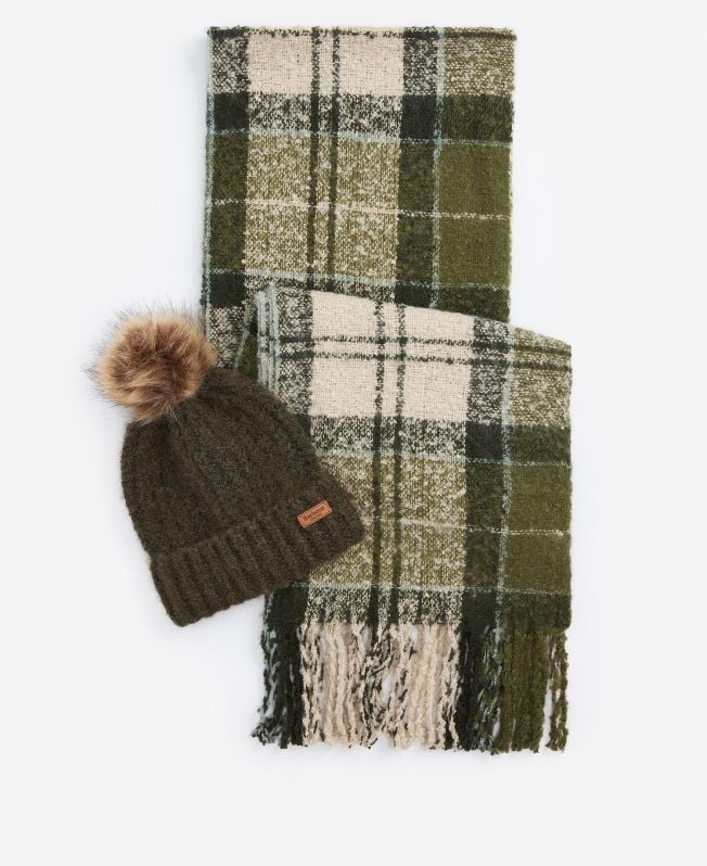 conjunto de presente saltburn com gorro e cachecol xadrez