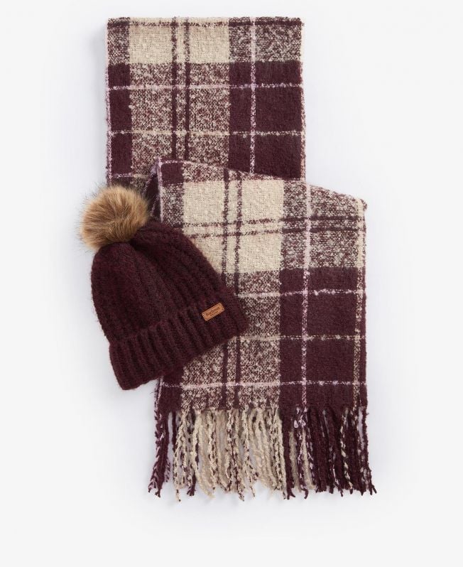 conjunto de presente saltburn com gorro e cachecol xadrez