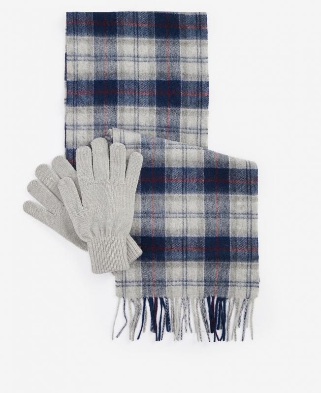 conjunto de presente com cachecol e luvas xadrez