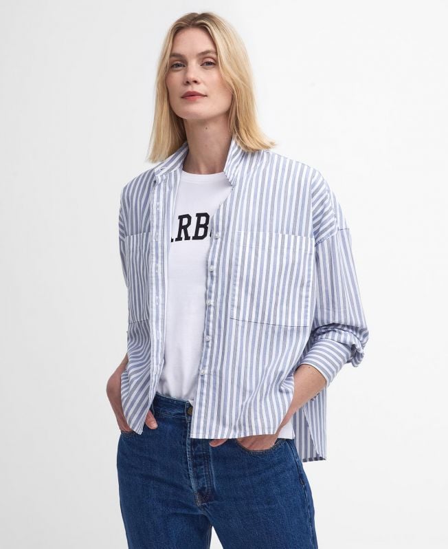 camisa violetta listrada de manga comprida