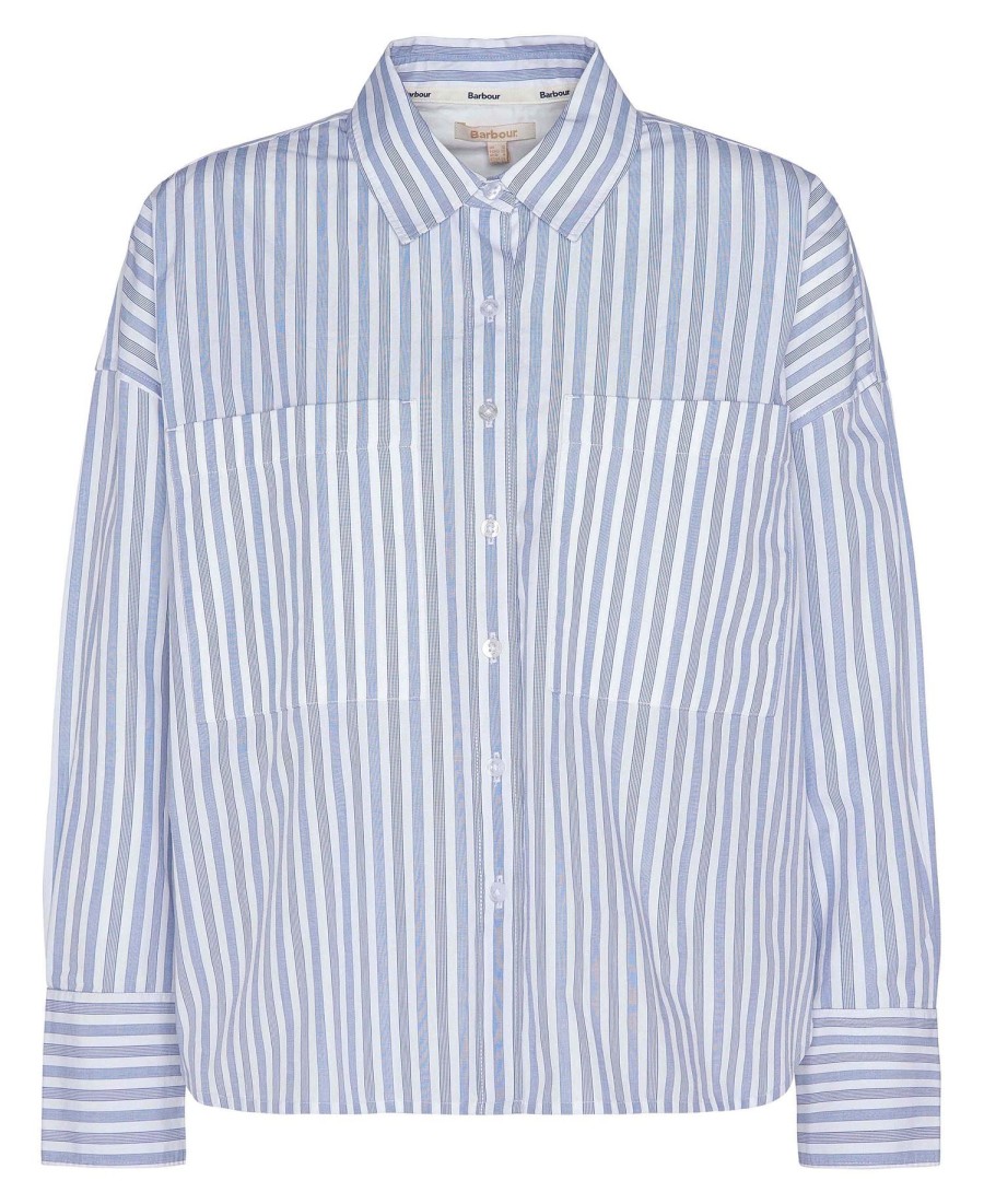 camisa violetta listrada de manga comprida