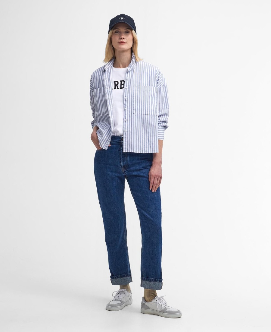 camisa violetta listrada de manga comprida