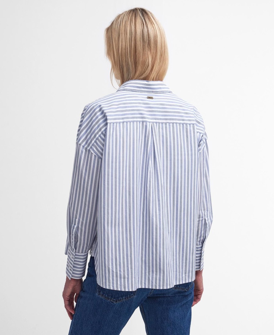 camisa violetta listrada de manga comprida