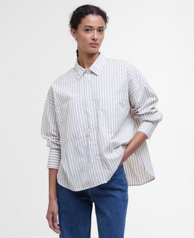camisa violetta listrada de manga comprida