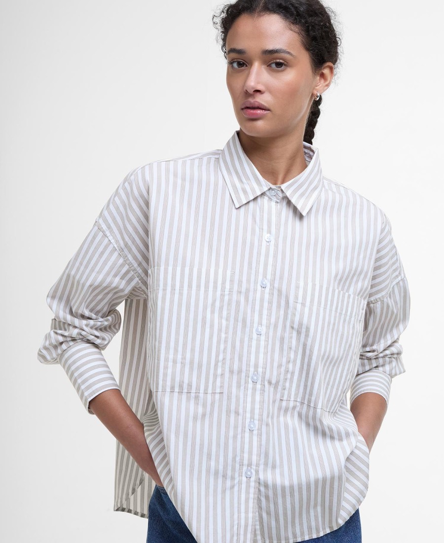 camisa violetta listrada de manga comprida