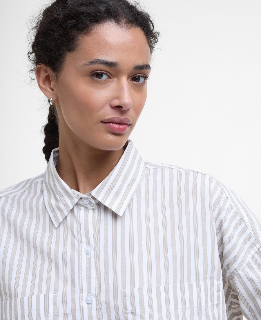 camisa violetta listrada de manga comprida