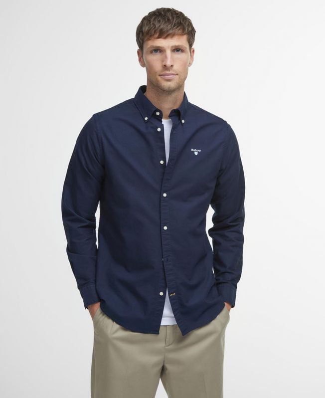 camisa oxford listrada de manga comprida