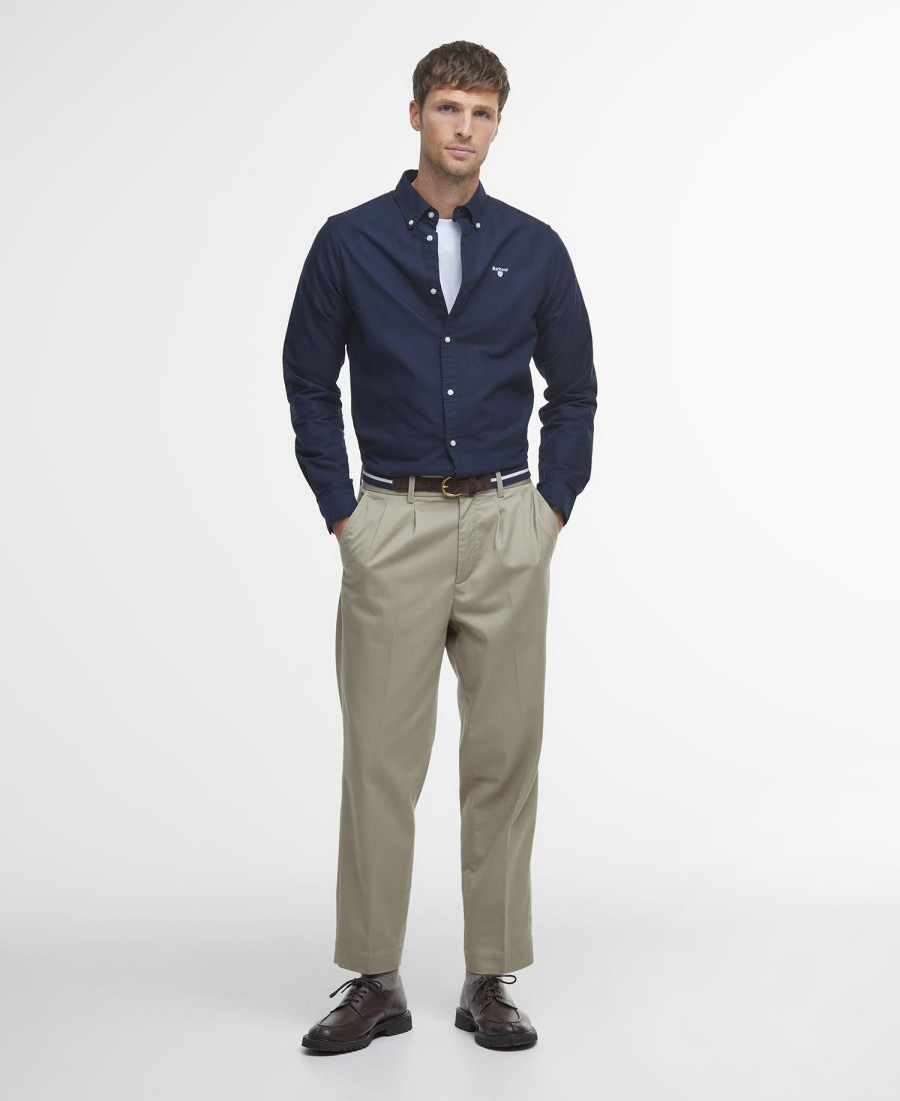 camisa oxford listrada de manga comprida