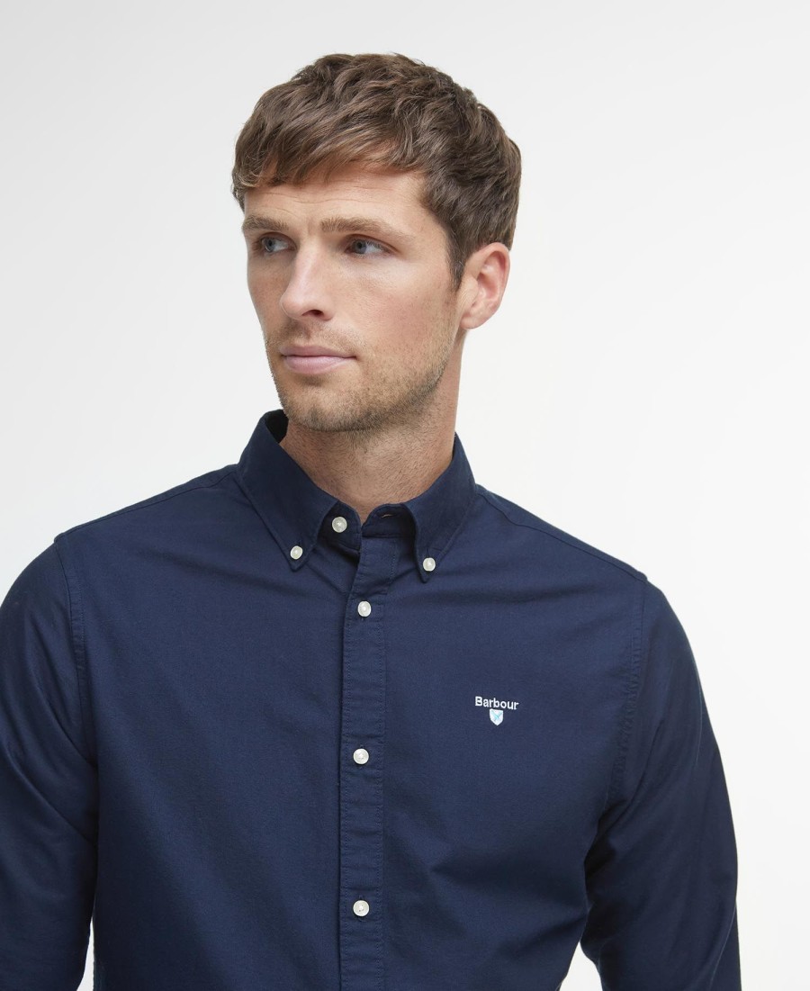 camisa oxford listrada de manga comprida