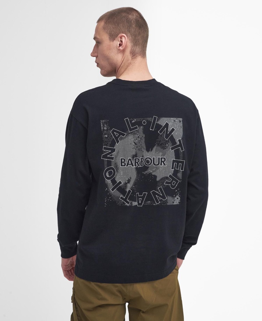 camiseta de manga comprida oversized com estampa de mapa