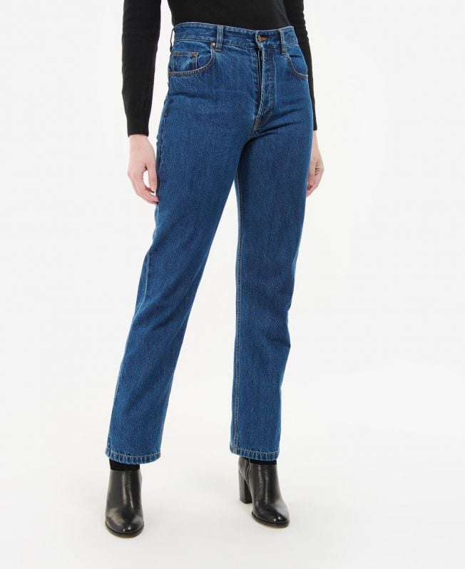 calça jeans reta de cintura média barbour burne