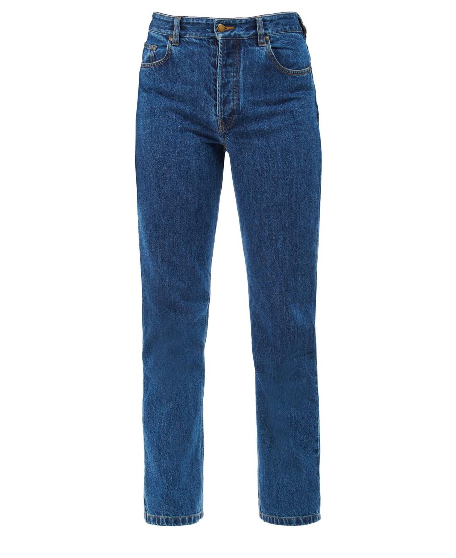 calça jeans reta de cintura média barbour burne