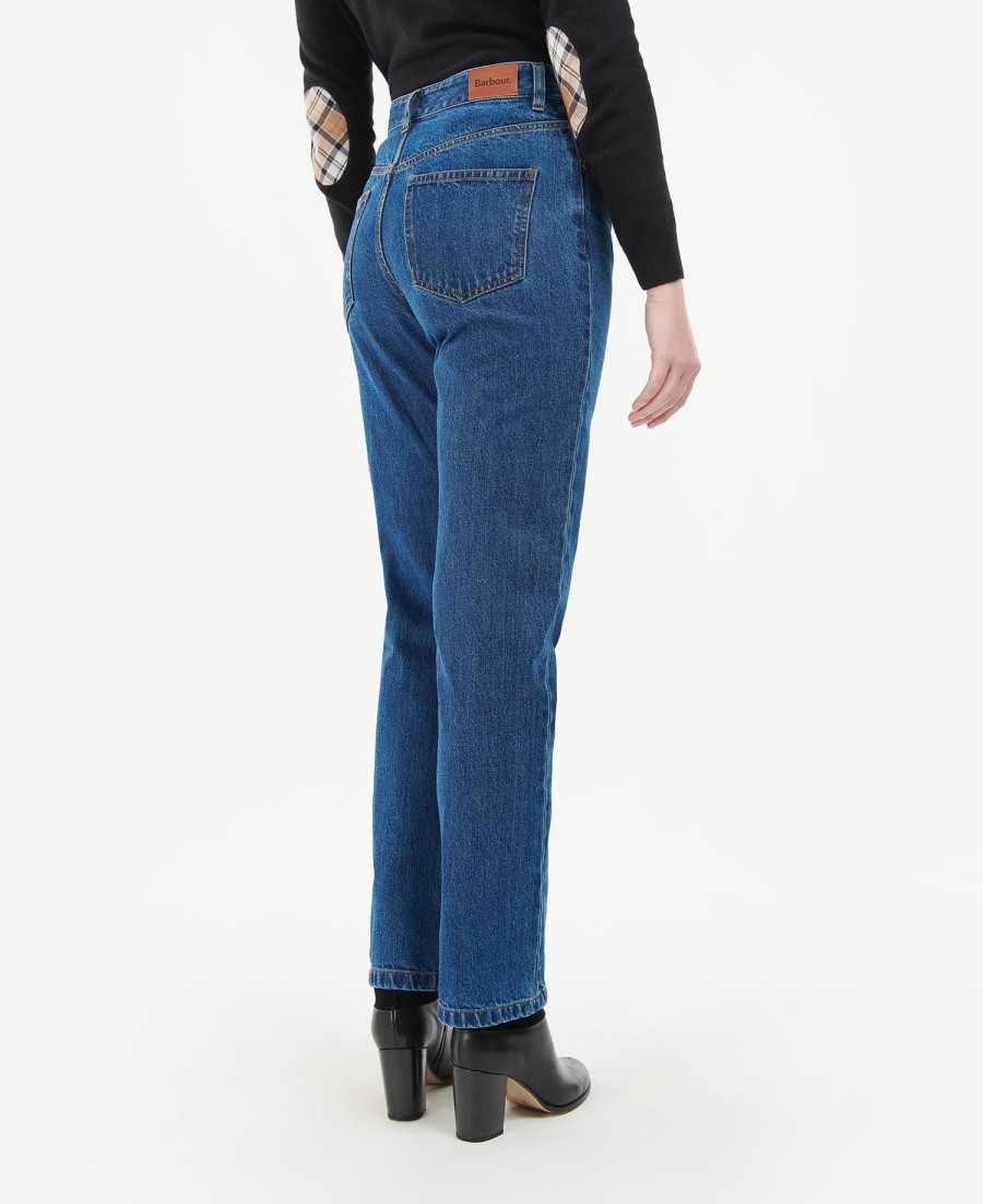calça jeans reta de cintura média barbour burne