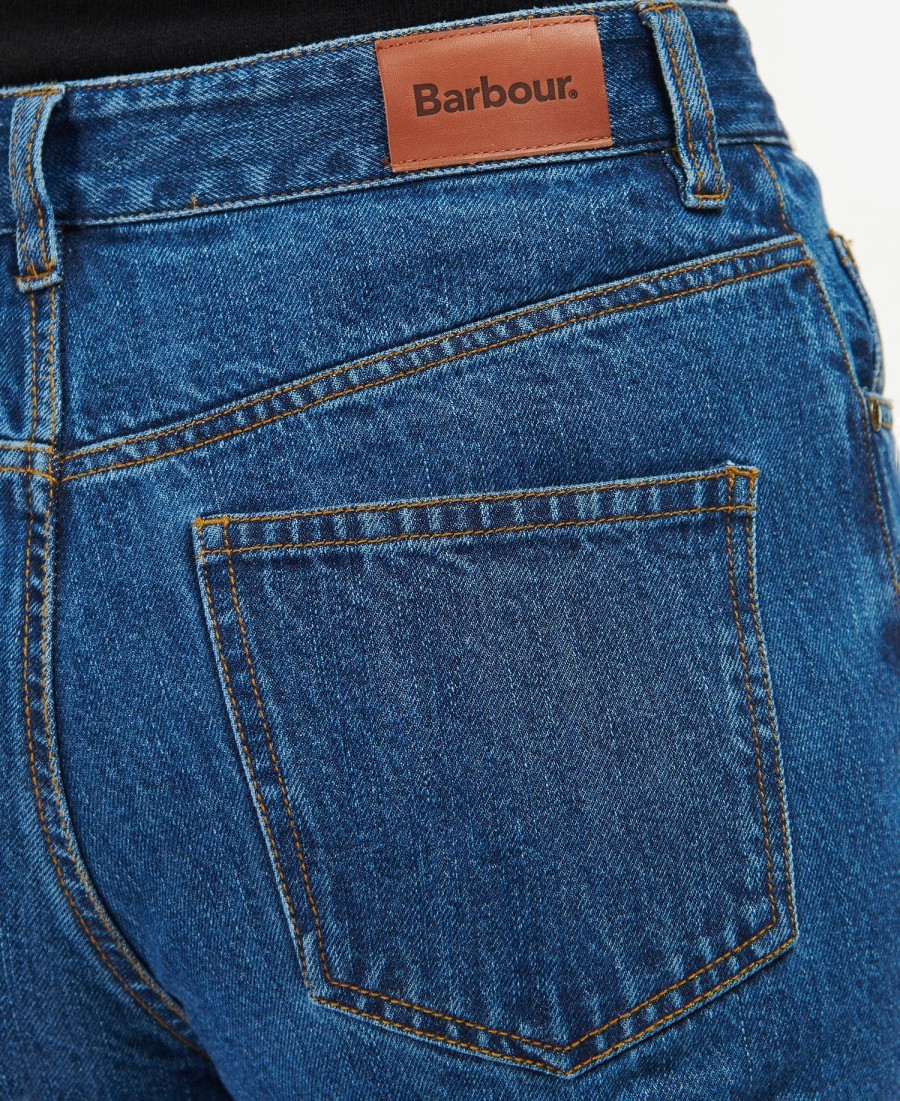calça jeans reta de cintura média barbour burne