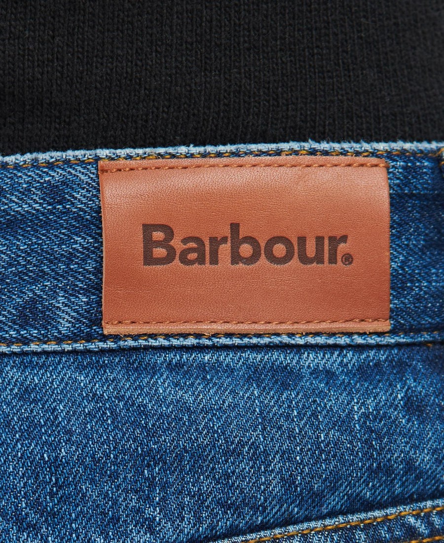calça jeans reta de cintura média barbour burne